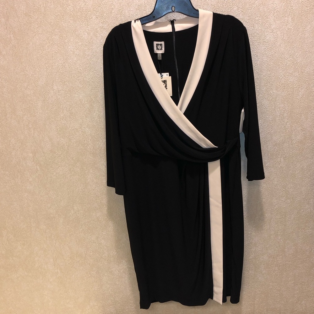 Anne Klein Womens Colorblocked Faux-Wrap Dress, Size 0X, New With Tags